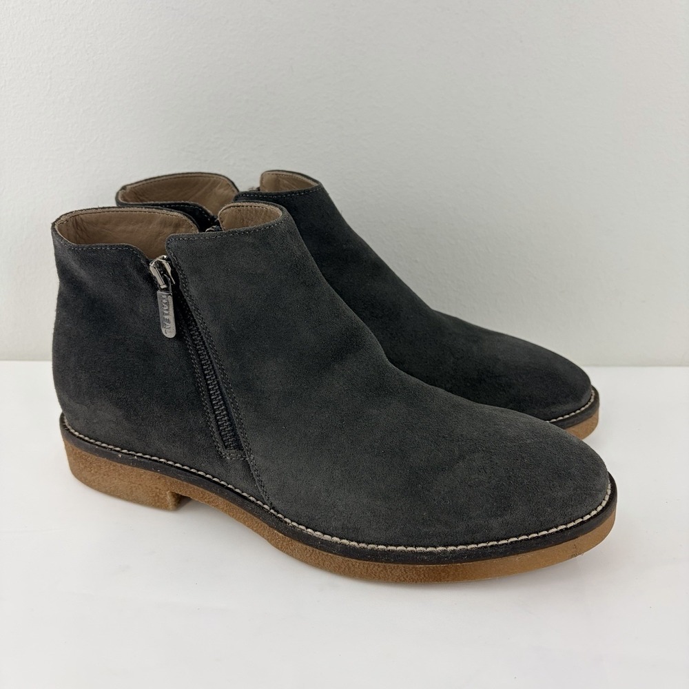 Italeau Women's Gray Waterproof Suede Ankle Boots 40 Handmade Italy